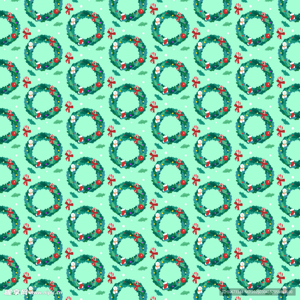 绿色圣诞花环无缝图案