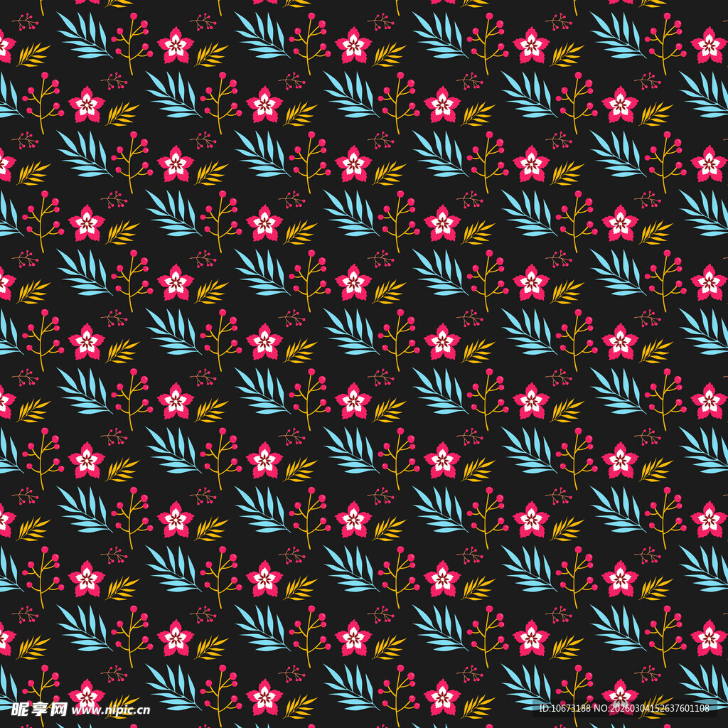 黑色底花卉图案面料纹理