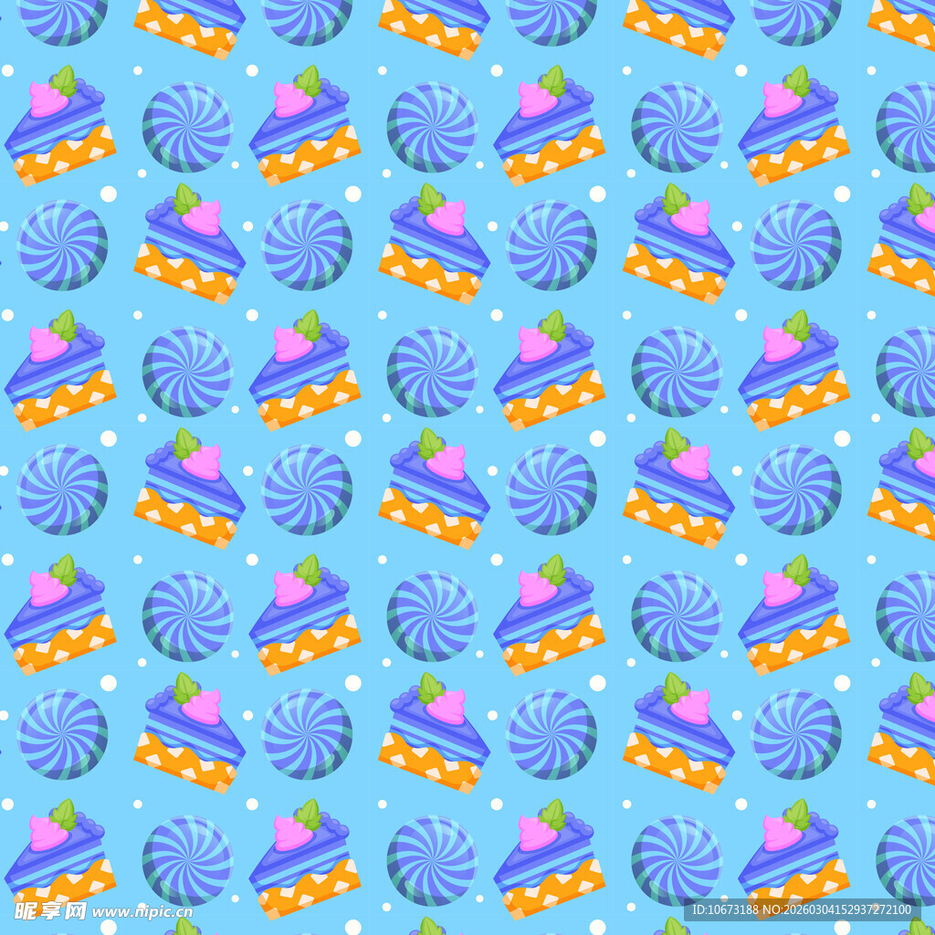 蓝色背景的多彩蛋糕图案