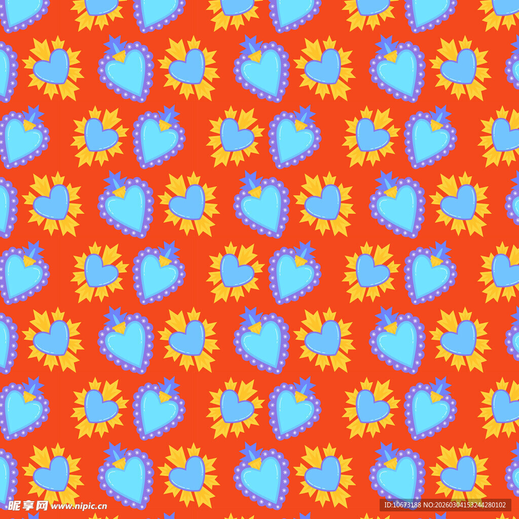 橙色底爱心花朵图案背景