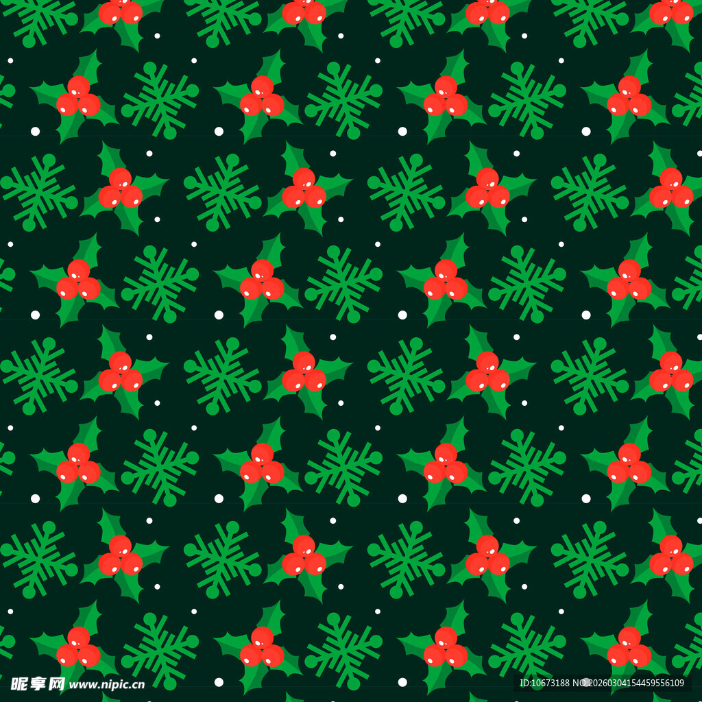 圣诞风绿色浆果雪花图案