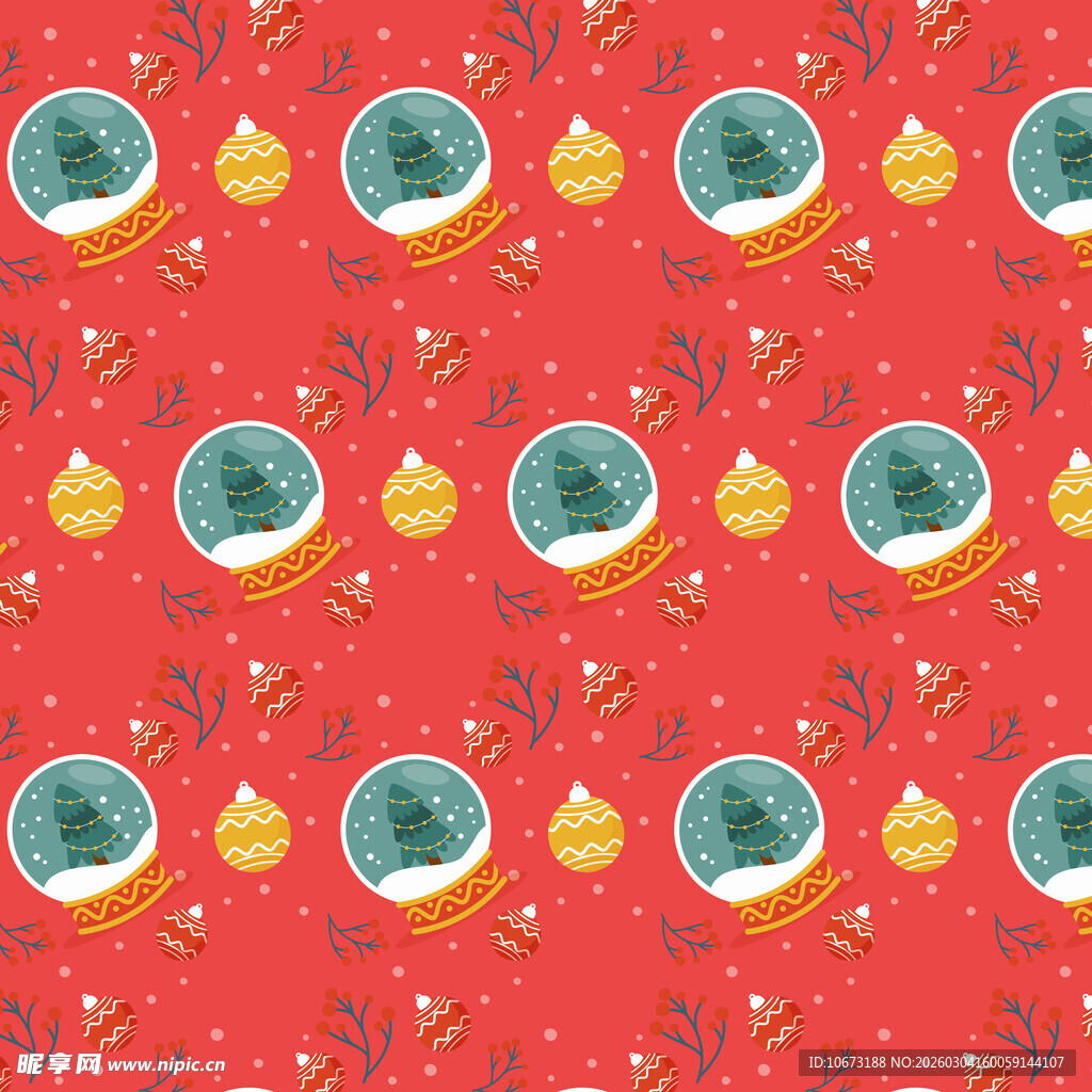 红色圣诞元素无缝图案