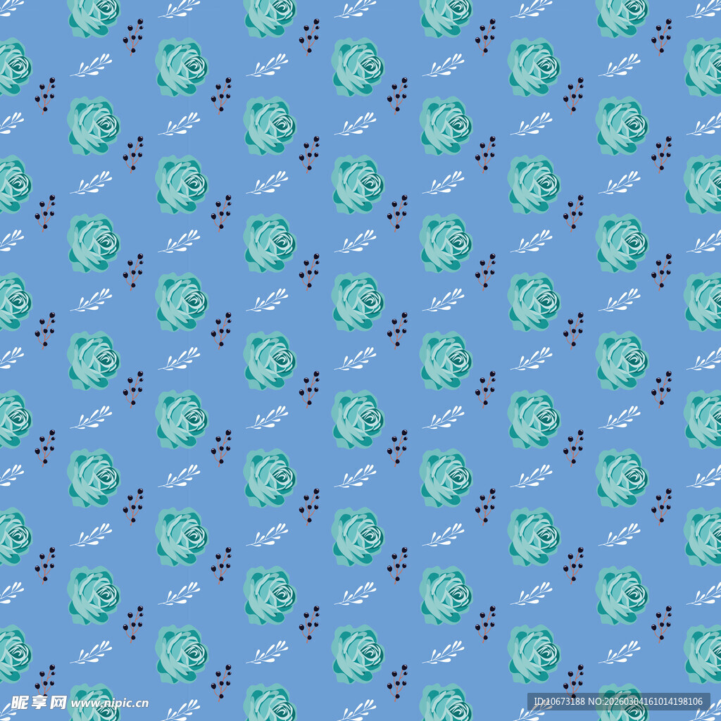 蓝色底绿色图案无缝背景