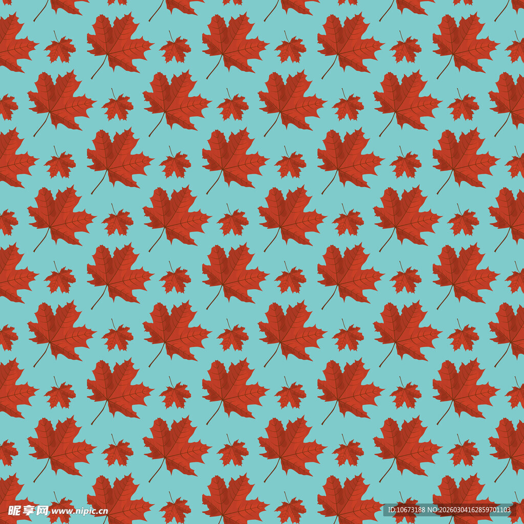 蓝色底红色枫叶图案背景