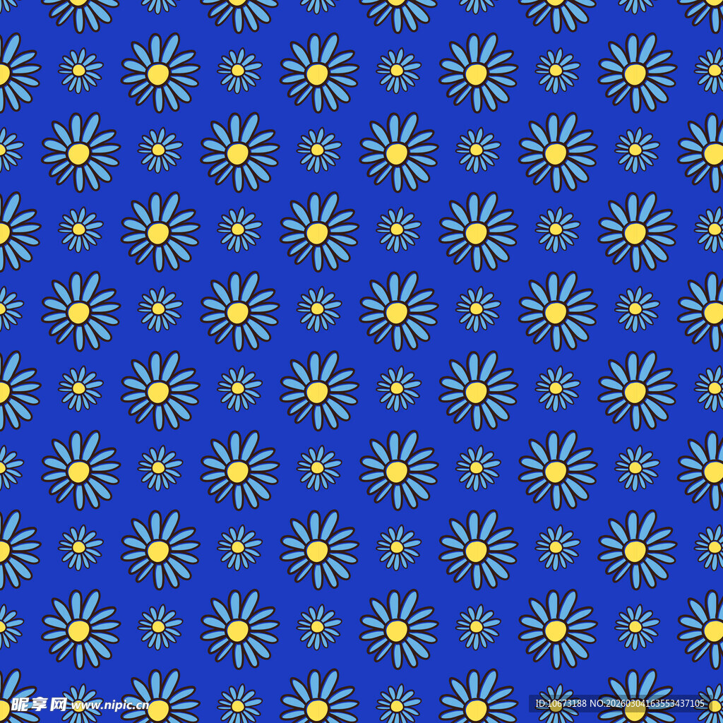 蓝色背景上的黄色小花图案