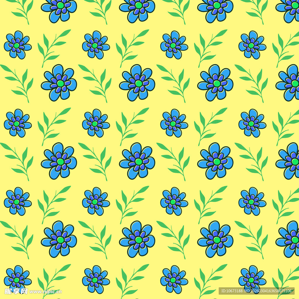 黄色背景蓝色小花图案