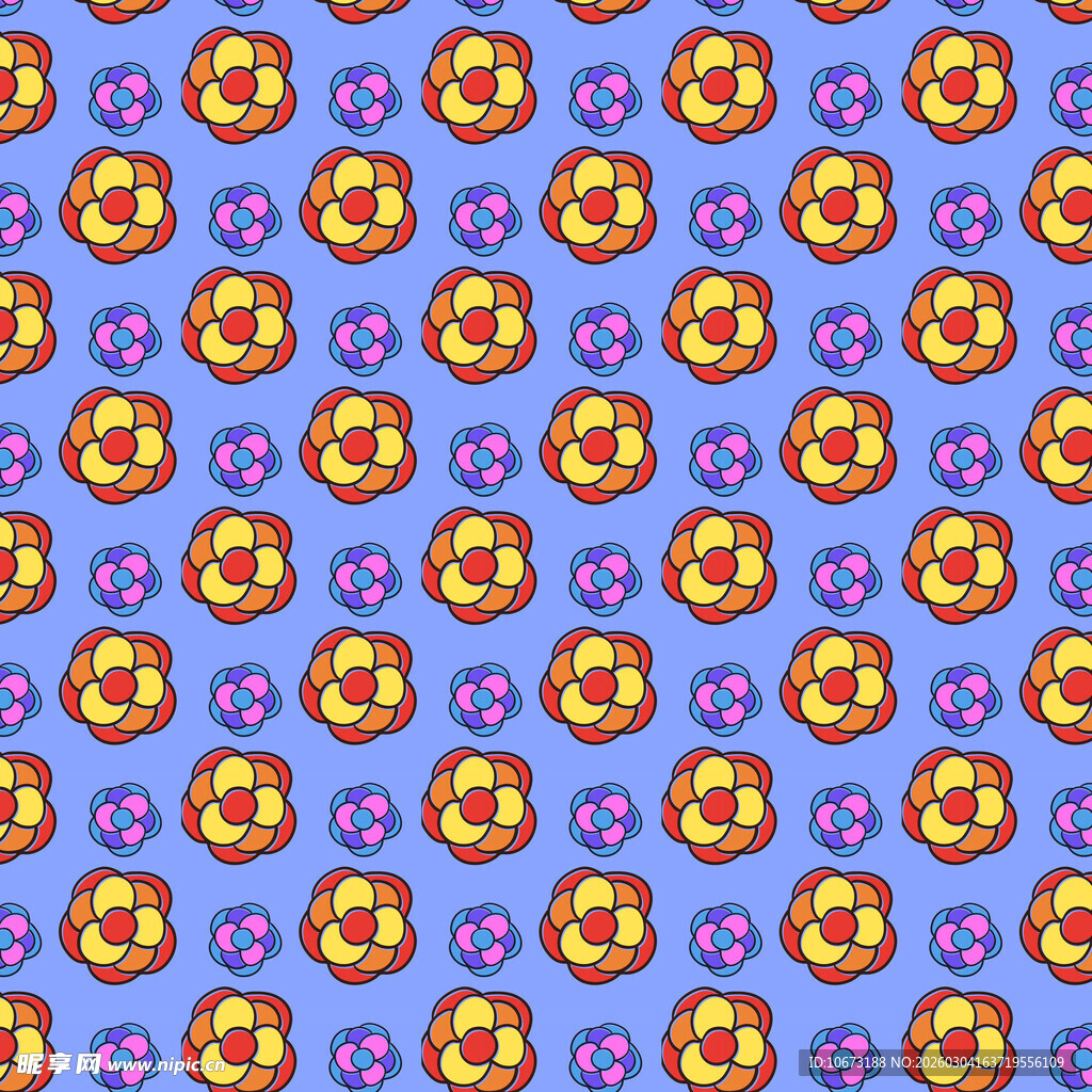 蓝色背景卡通图案无缝纹理