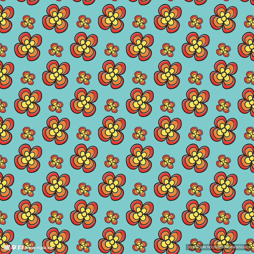 蓝色底多彩花朵图案背景