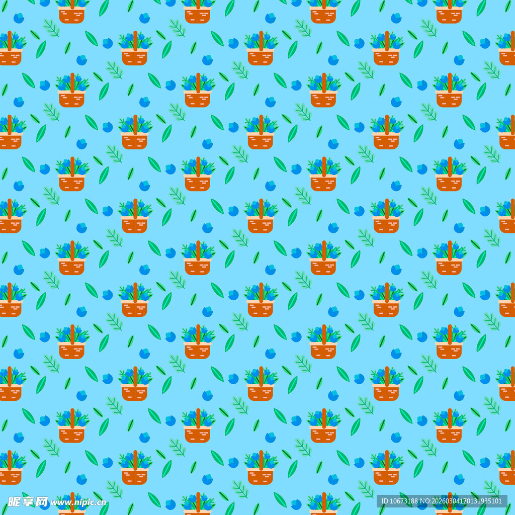 蓝色背景卡通图案无缝纹理