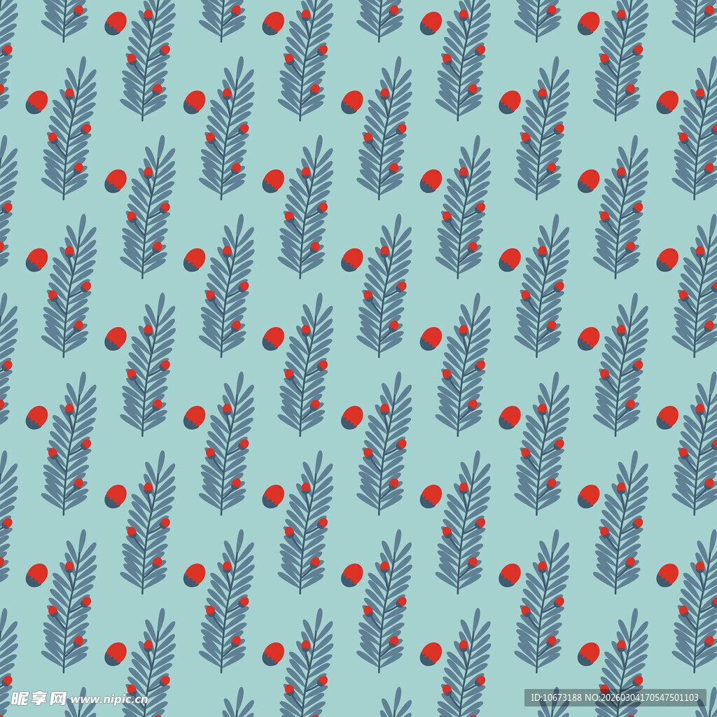 浅蓝色底花卉浆果图案