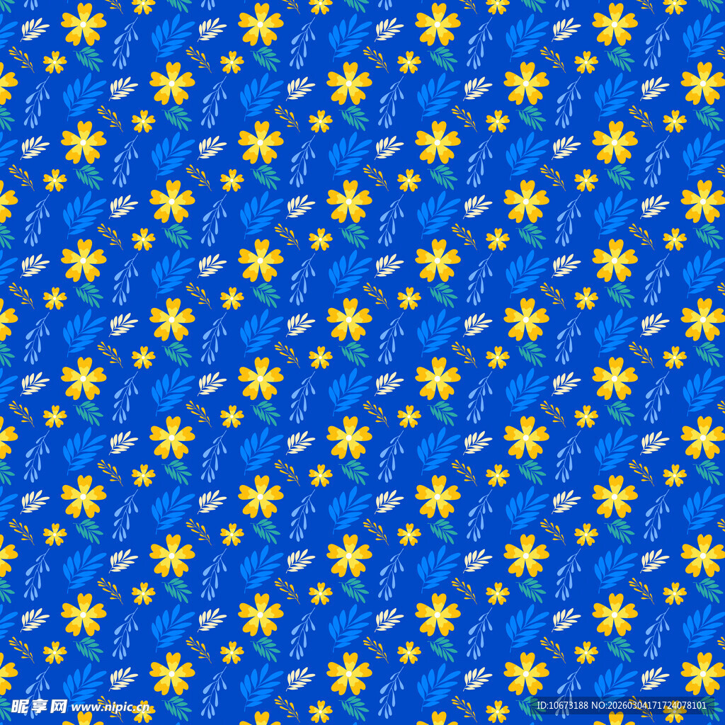 蓝色底星星花朵图案背景