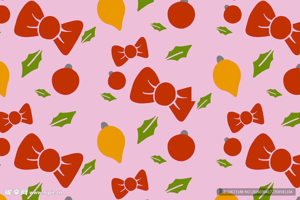 粉色背景水果蝴蝶结图案
