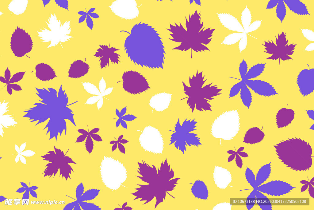 黄色背景多彩花叶图案