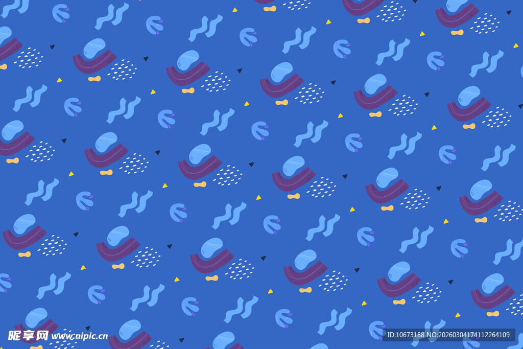 蓝色卡通图案无缝背景图