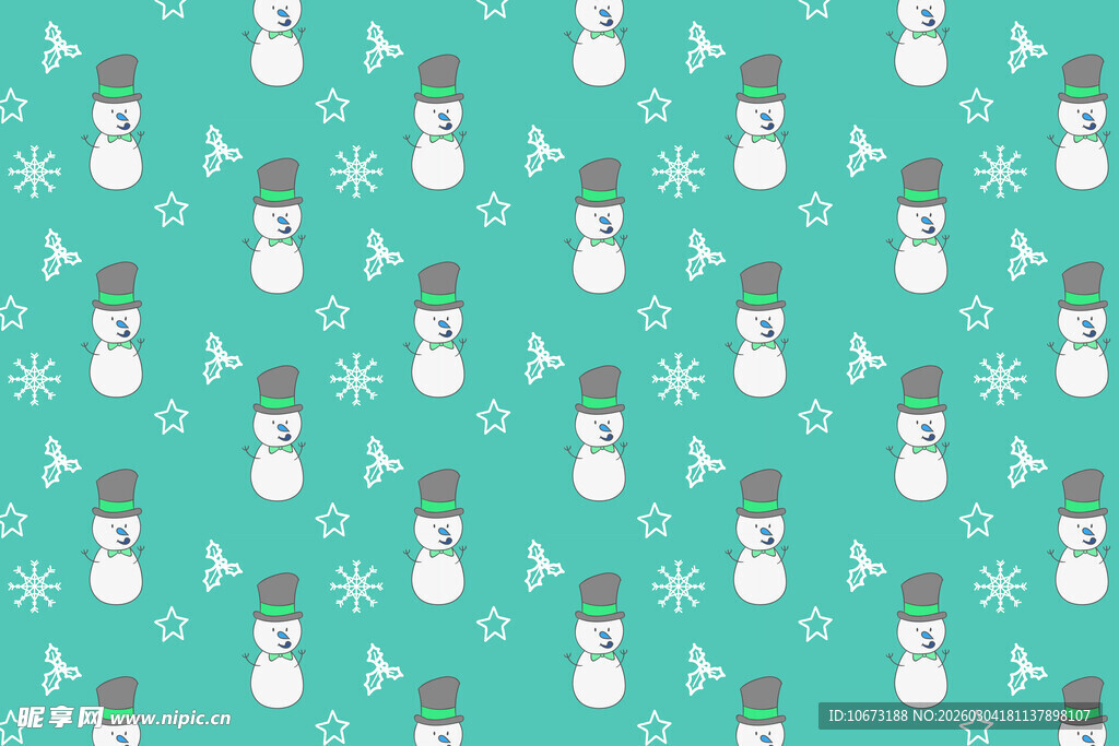 雪人图案的清新绿色背景