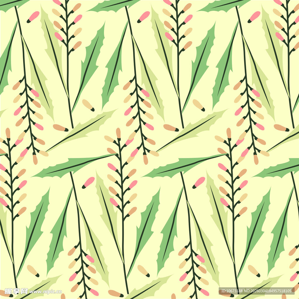 清新绿植花卉无缝图案