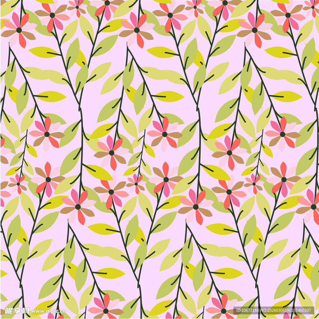 粉色花卉绿叶图案背景