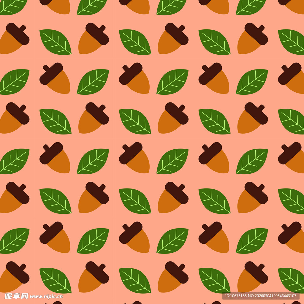 橡果绿叶图案背景设计