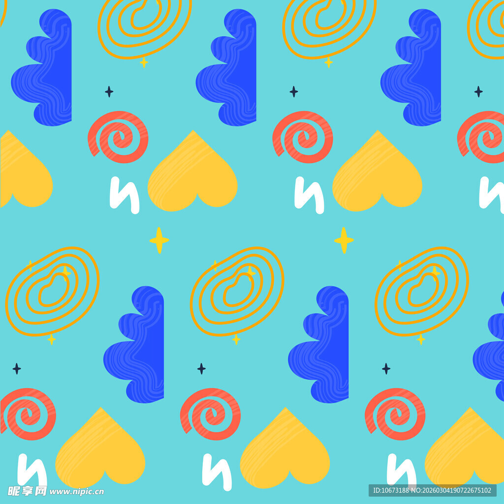 蓝色背景可爱图案无缝纹理