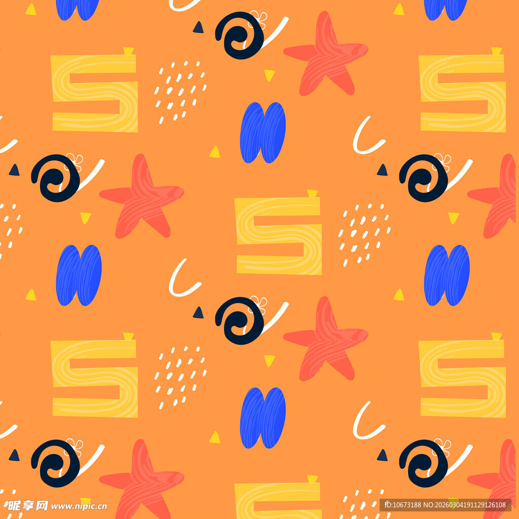 橙色背景多彩图案装饰图