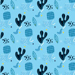 蓝色植物图案无缝背景