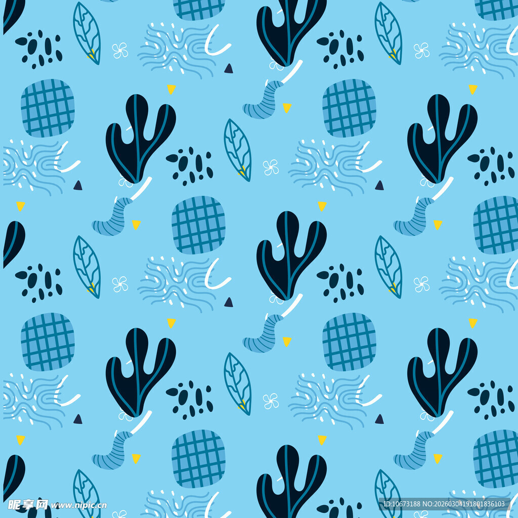 蓝色植物图案无缝背景