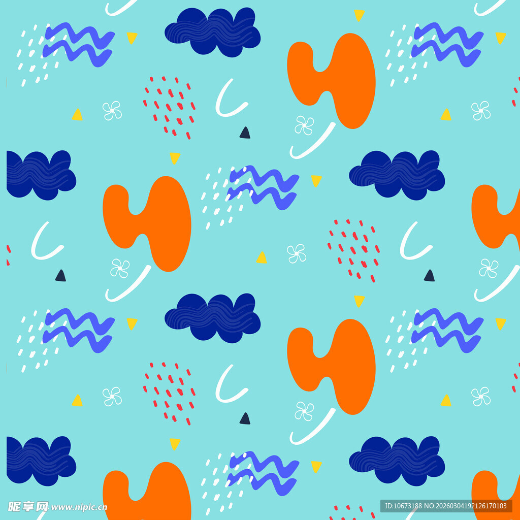 蓝色背景卡通图案无缝纹理