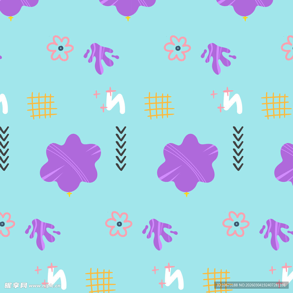 清新紫色花朵几何图案