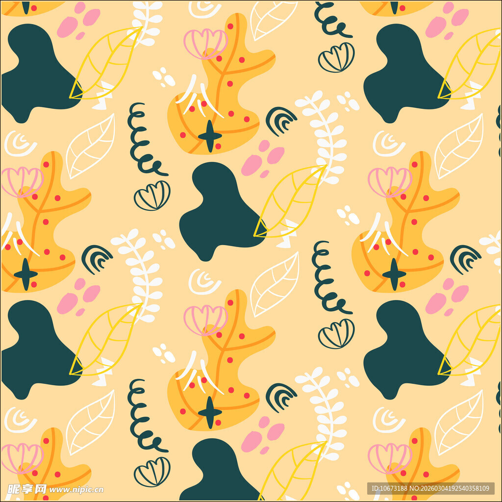 可爱动物花卉无缝图案