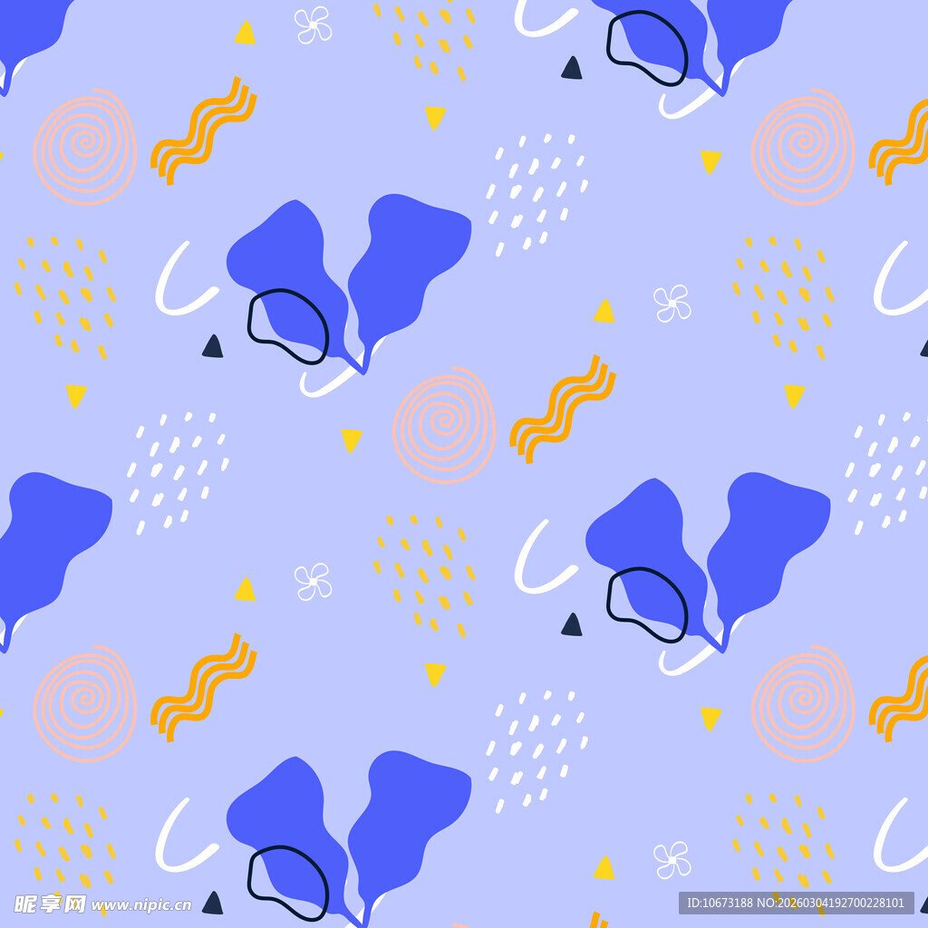 蓝底银杏叶蝴蝶可爱图案