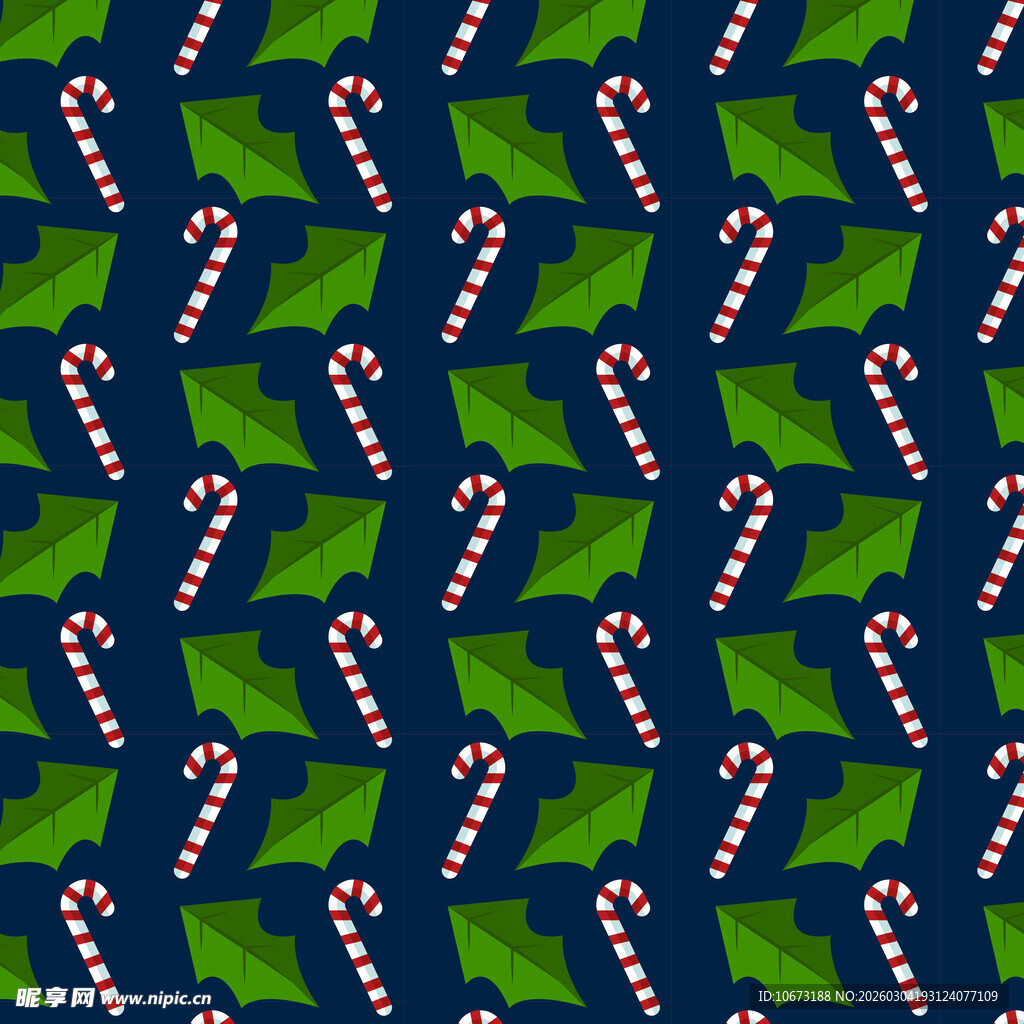 圣诞风糖果与冬青叶图案