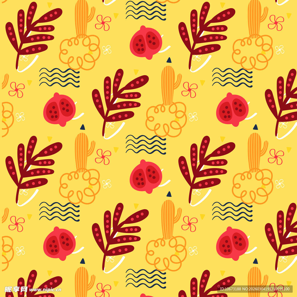 热带植物花卉几何图案背景