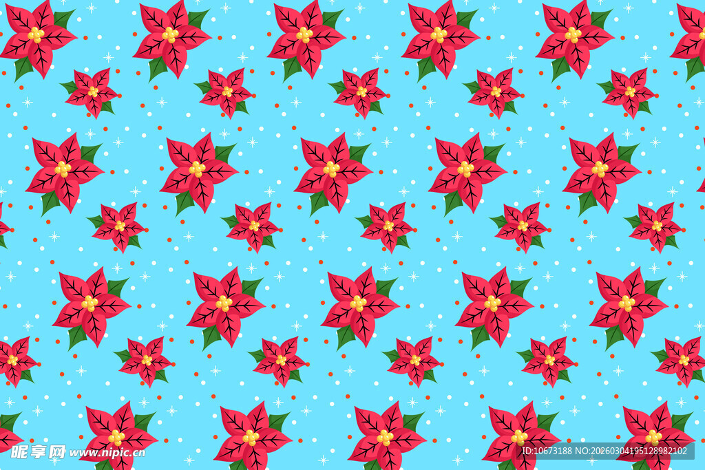 蓝色背景的红色花卉图案