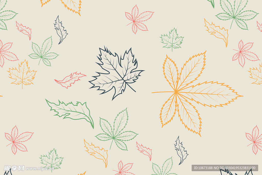 手绘多彩秋叶背景图案