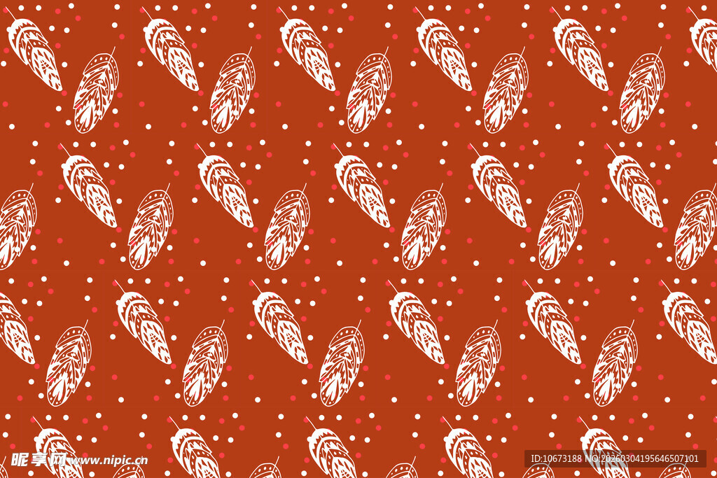 红色底白色羽毛图案背景