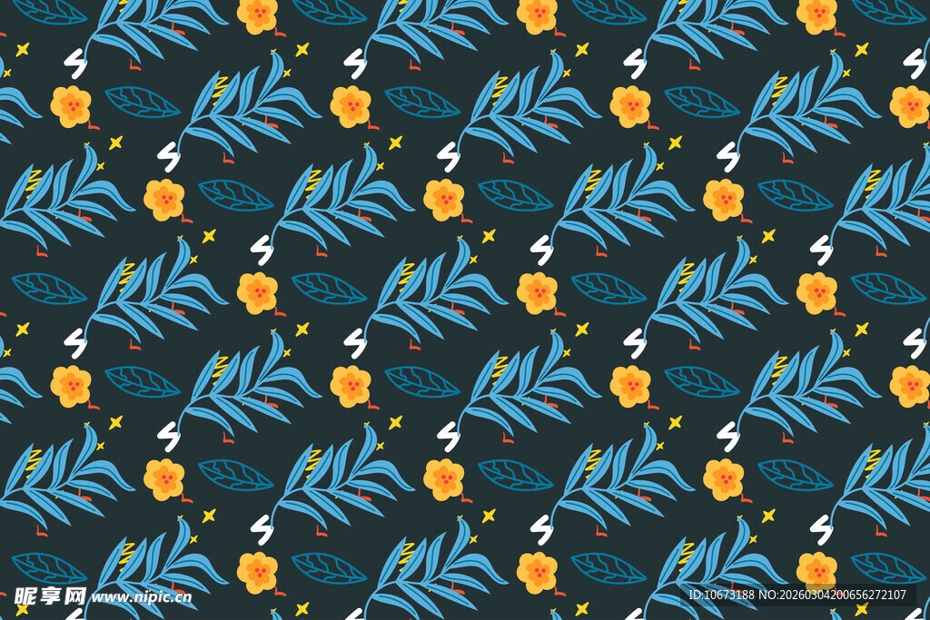 蓝底花卉星星图案纹理