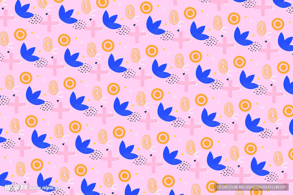 粉色底蓝黄色飞鸟图案