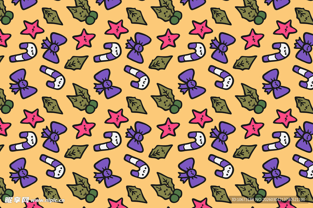 多彩圣诞元素无缝图案