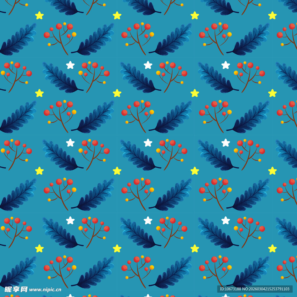 蓝色圣诞元素无缝图案