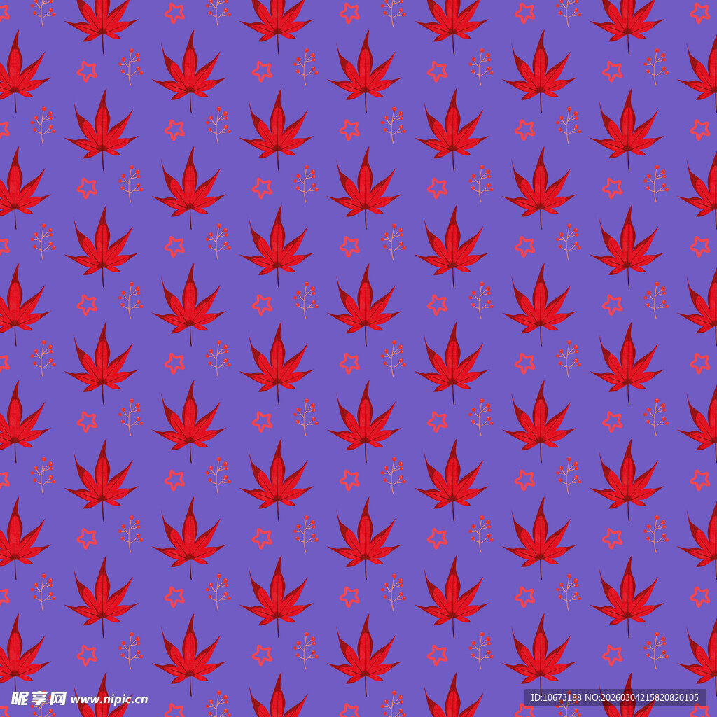 紫色背景红色枫叶图案