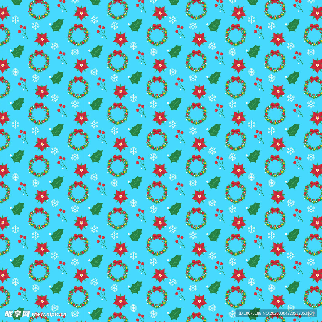 蓝色底圆环绿叶图案背景