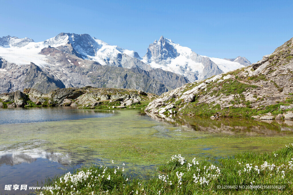 雪山下的静谧湖边美景