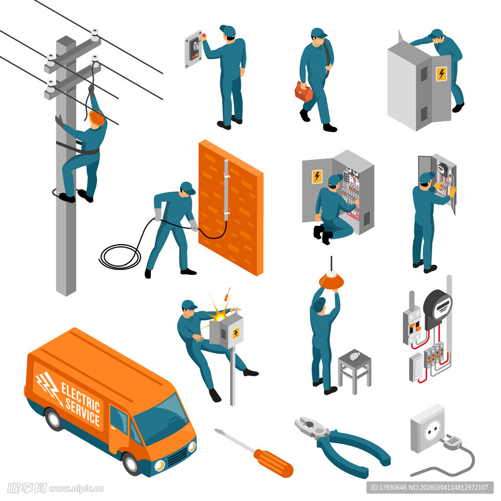 电力工人作业与工具场景