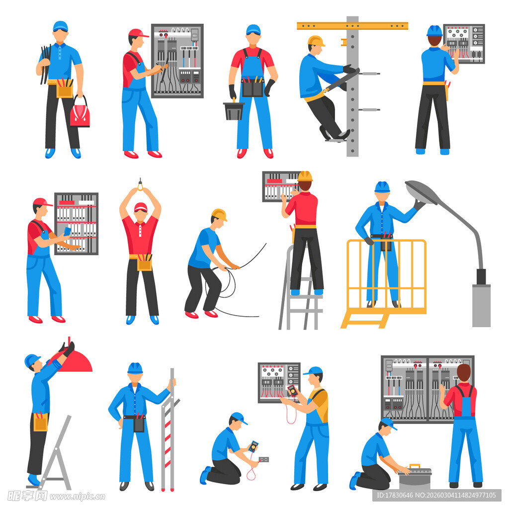 电工工作场景插画
