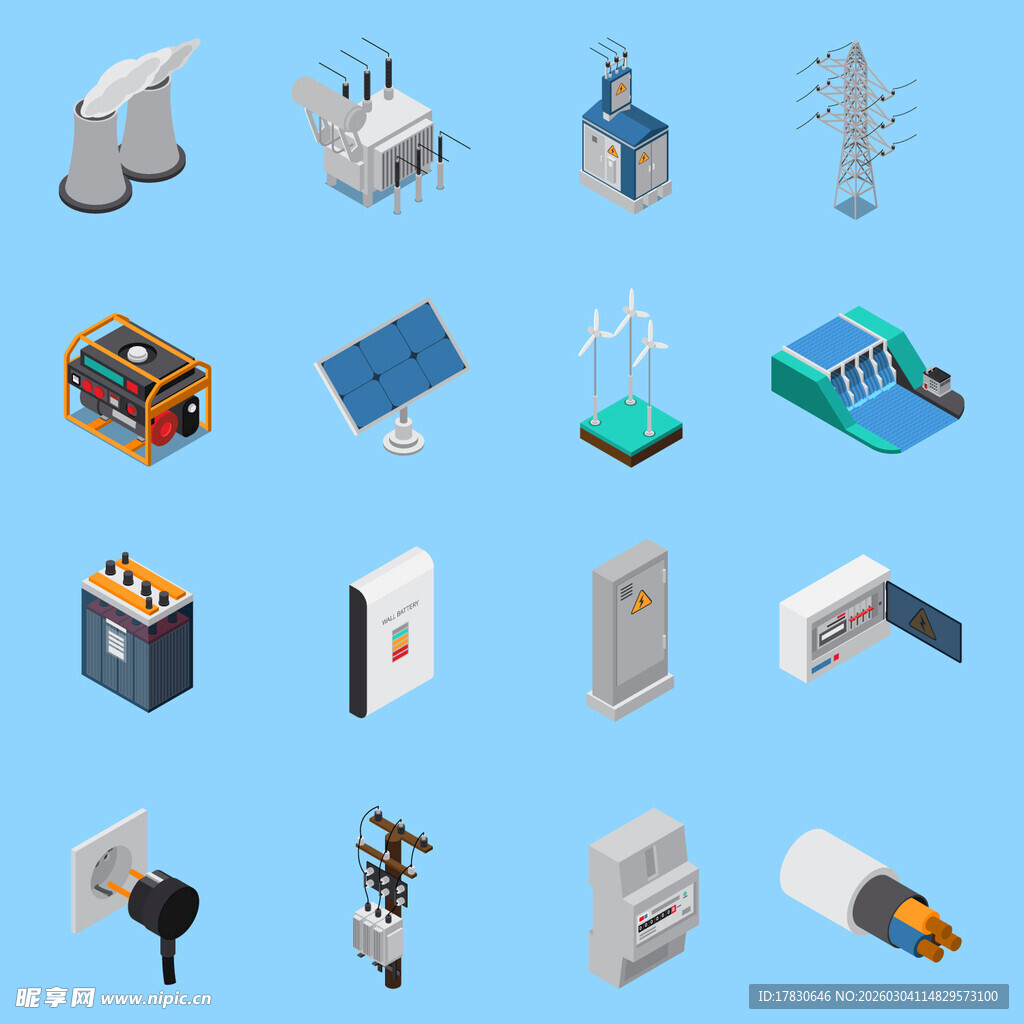 多样能源设备等距图标集