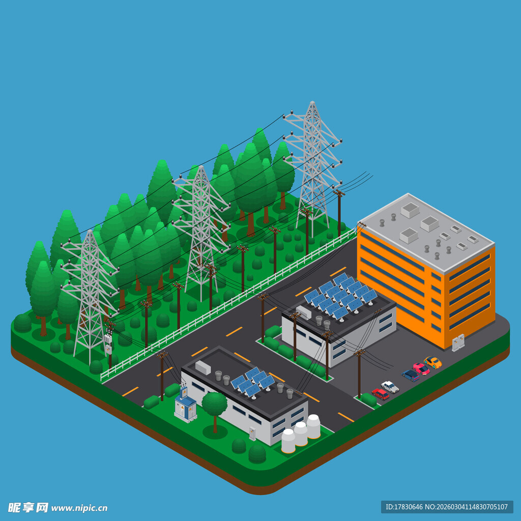 等距风格的工厂场景