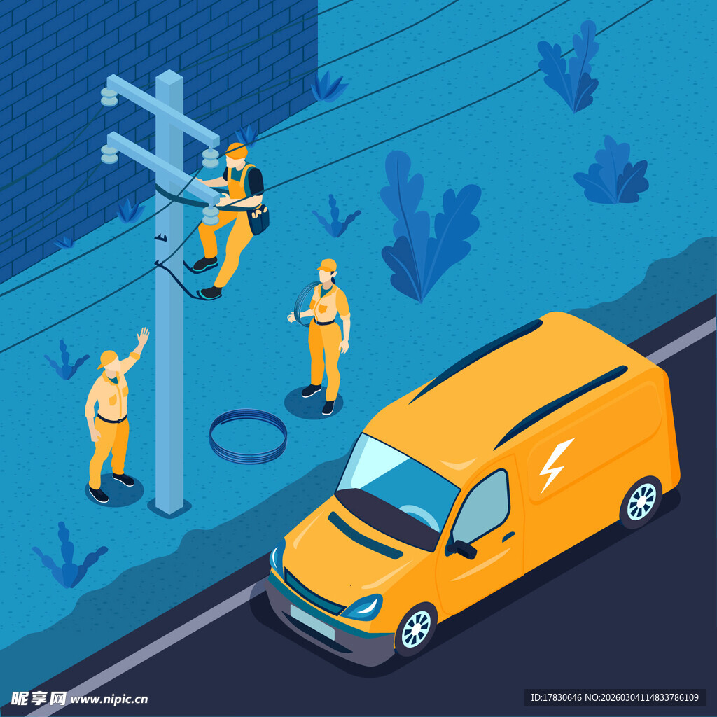 电力工人户外作业场景