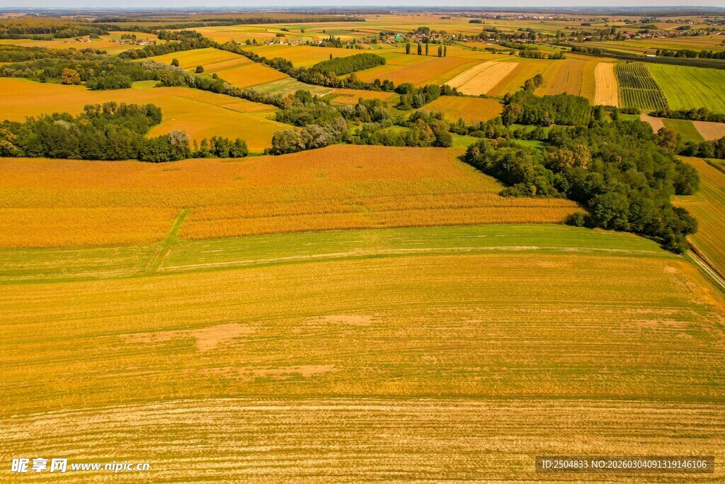 秋日田野风光俯瞰图