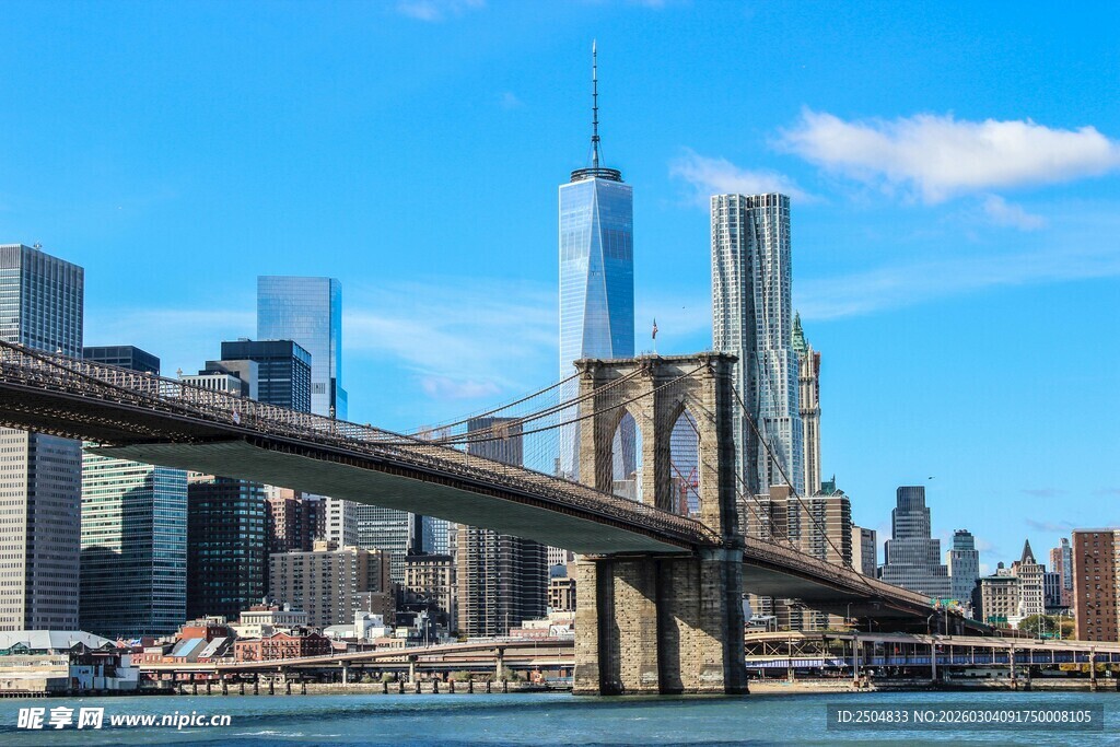 布鲁克林大桥与纽约天际线