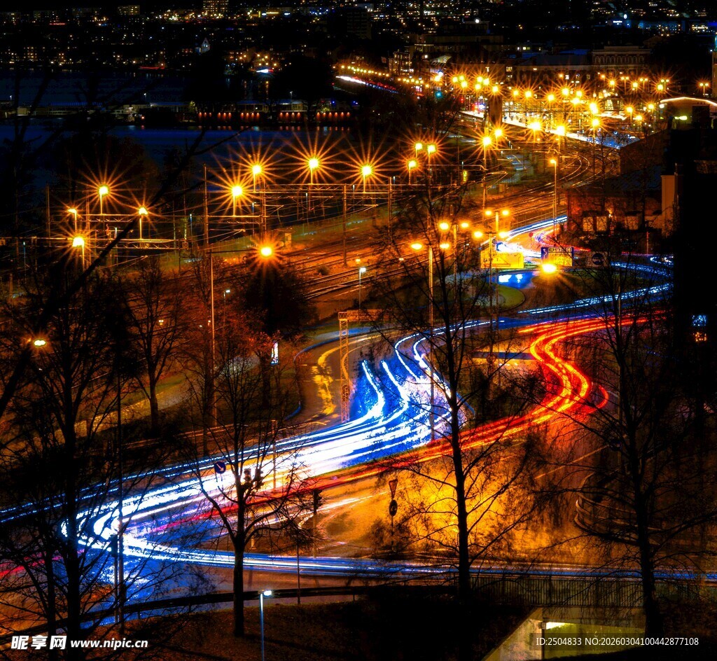 城市夜间车流灯光美景
